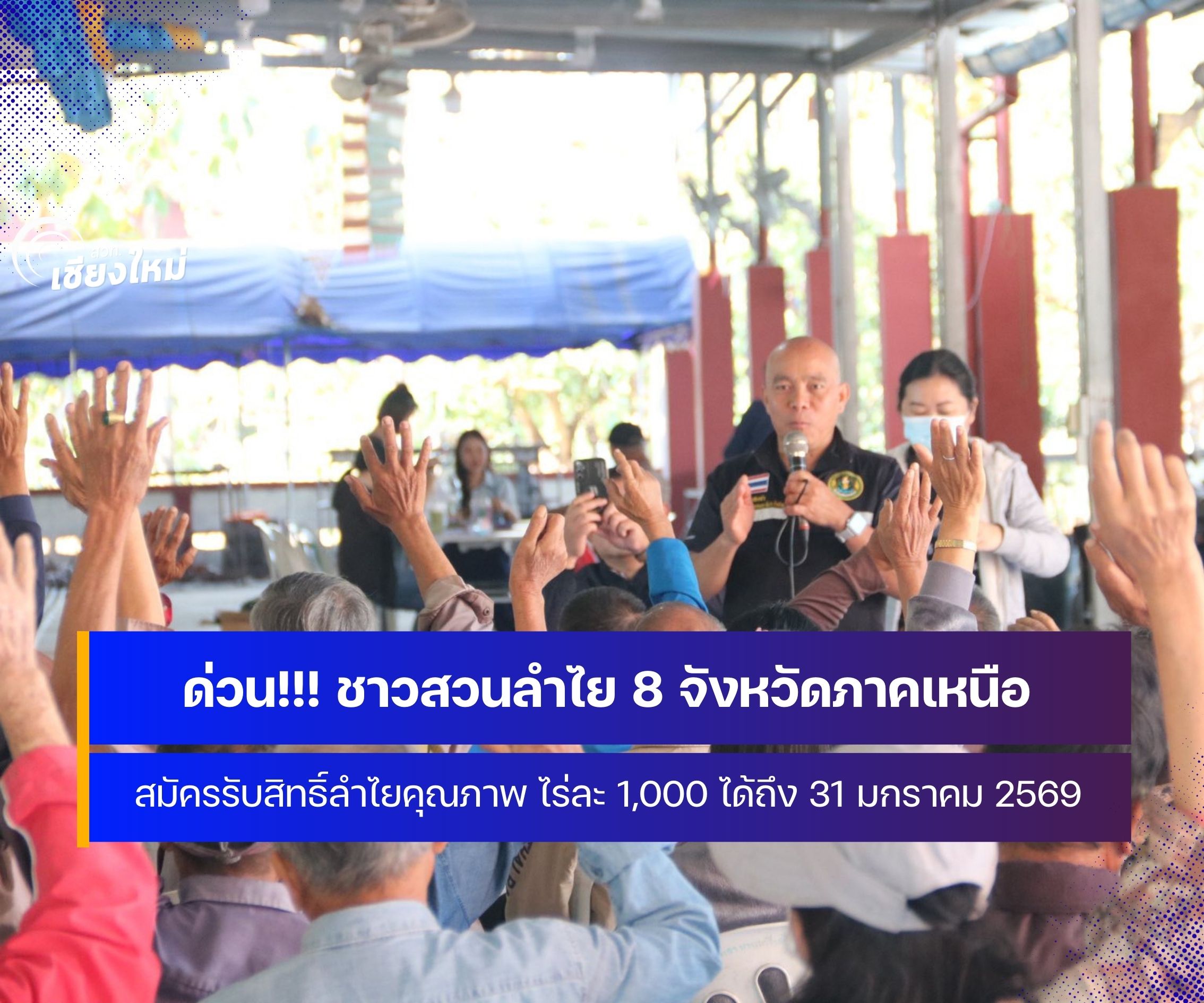 ด่วน!! ชาวสวนลำไยสมัครรับสิทธิ์ลำไยคุณภาพ ไร่ละ 1,000 ถึง 31 มกราคม 2569