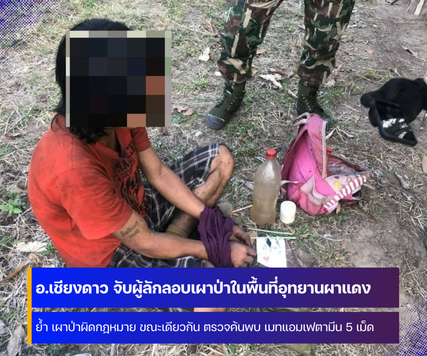 อำเภอเชียงดาว จังหวัดเชียงใหม่  จับผู้ลักลอบเผ่าป่าในพื้นที่อุทยานแห่งชาติผาแดง