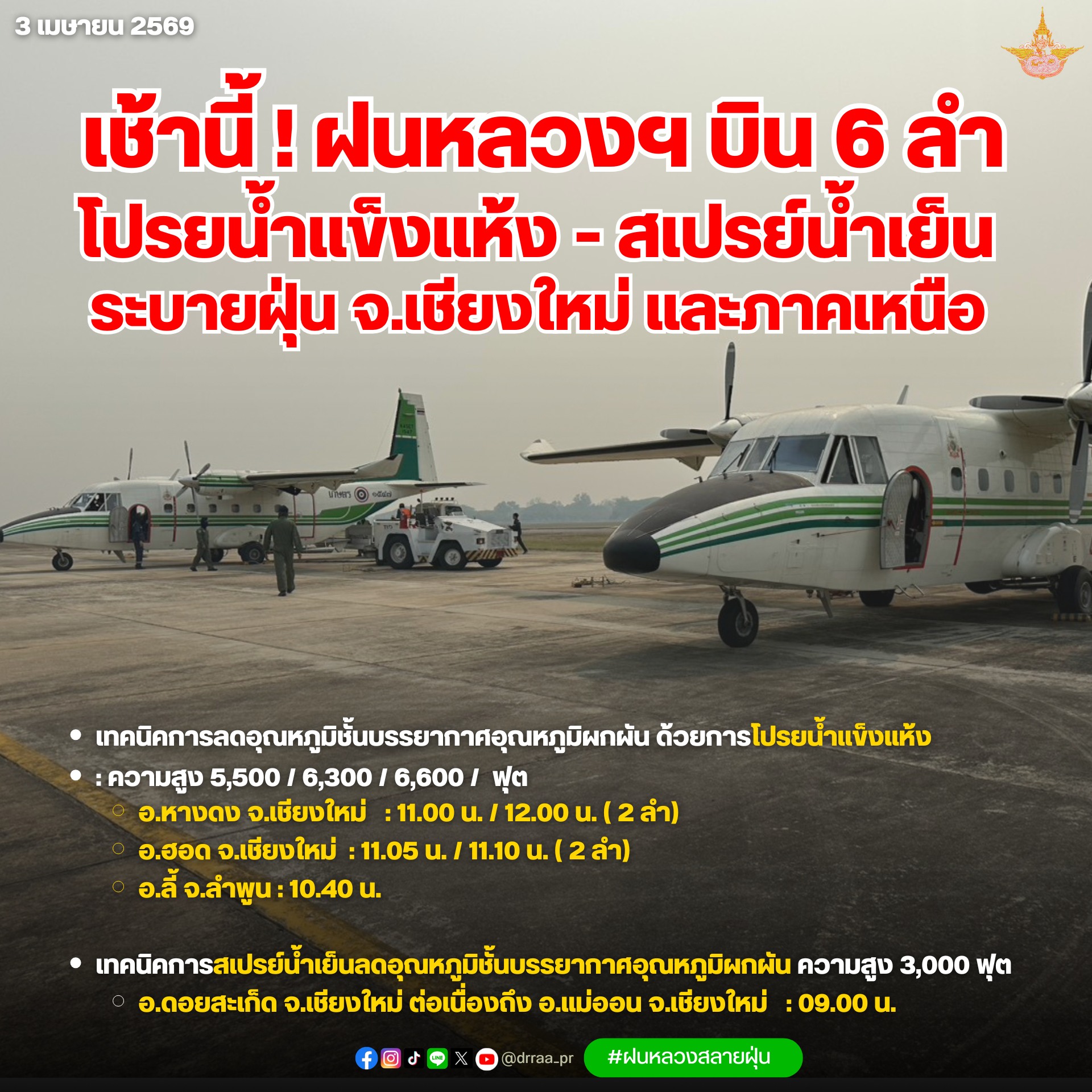 หน่วยดัดแปรสภาพอากาศเชียงใหม่และพิษณุโลก ขึ้นบินแก้ปัญหาฝุ่นพิษที่เชียงใหม่